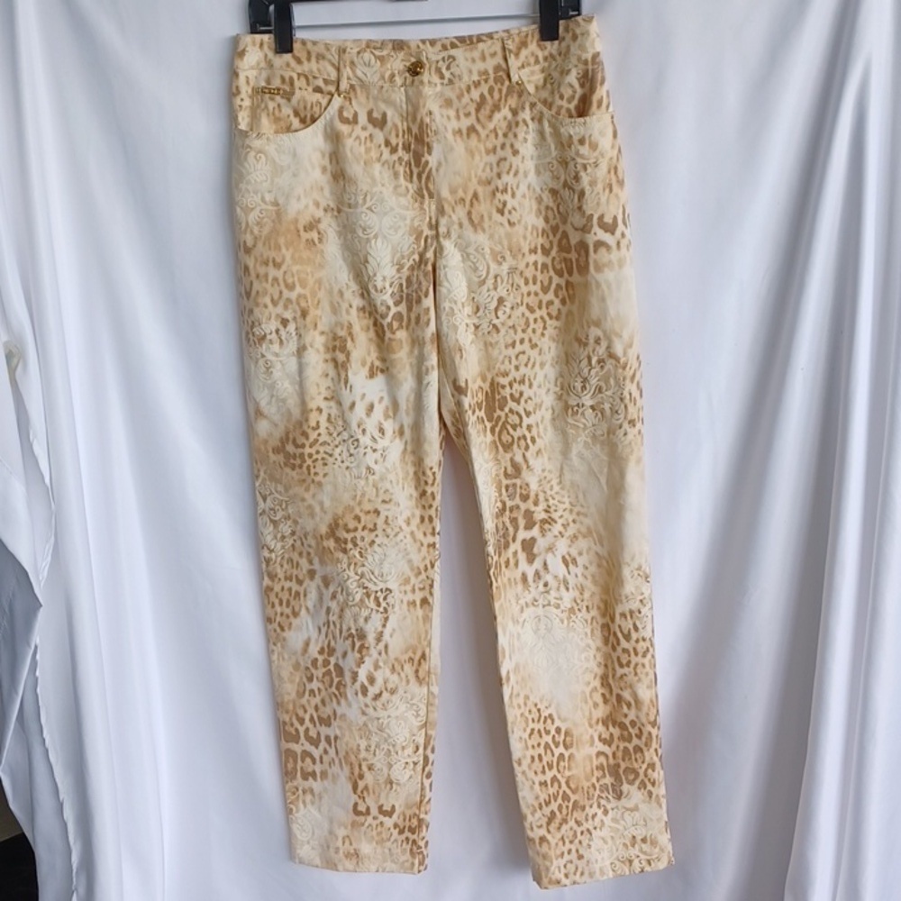 St. John Sport Women's Size 8 Leopard Print Pants Beige Brown Animal Print, 30"w